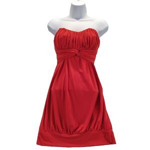 Speechless Women Sz M Red Pleated Heart Strapless Sleeveless Mini Dress Cherry